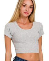 Zenana Ribbed Scoop Neck Crop Short Sleeve‎ Top Photo 0