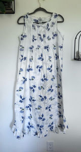 Vintage Laura Ashley 100% Cotton White & Blue Floral Print Nightgown Midi Dress Photo 0