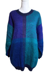 Angora (MH) Blend Sweater Women‎ Medium Blue Purple Colorblock Vtg Paul Harris Photo 0
