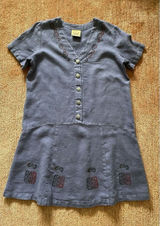Vintage Blue Cactus Linen Dress Made in USA Boho Painted Print Drop Waist M/L Photo 0