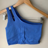 Offline by Aerie Seamless Ribbed Blue One Shoulder Sports Bra Crop Top Photo 0