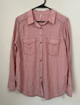 New Free People Pink Long Sleeve Button Down Shirt Women’s Small Photo 0