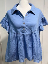 PILCRO Anthropologie SS Button Cotton Peplum Shirt Blouse Size M Photo 0