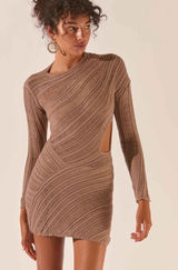 Peppermayo Exclusive Angels Wing Mini Dress - Taupe Elegant Tan Knit Size S-M Photo 0