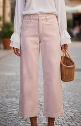 PAIGE Nellie‎ Culotte High Rise Pink White Striped Wide Leg Jeans Size 26 Photo 0