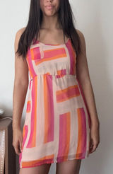 Roxy Womens‎ Pink Orange Geometric Stripe Empire Waist Sundress 470224 Small Photo 0