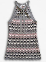 Old Navy Halter Neck Chevron Knit Mini Dress Grey Pink Zig Zag Scalloped Hem Sleeveless Photo 0