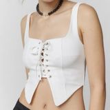 Urban Outfitters Silence + Noise‎ Reina Lace-up Top Medium White Y2K Grunge Photo 0