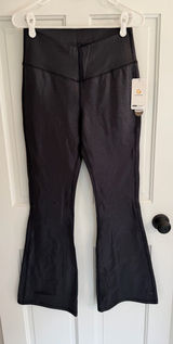 NWT Glowmode Foiled Leather Flare Leggings Black XL High Rise 30” Inseam Photo 0