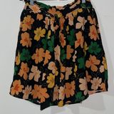 Who What Wear Black Orange Peach Gold Yellow Floral‎ Elastic Waist Skirt Size XS Photo 0