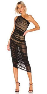 Norma Kamali‎ Diana Gown Black Sheer Mesh Ruched One Shoulder Dress Small Photo 0