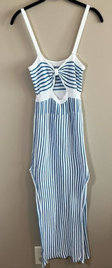 Women’s Blue White Striped Knit Cut Out Dress Small Photo 0