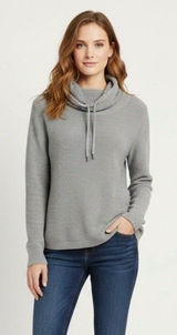 Lauren Ralph Lauren Gray Cotton Waffle-Knit Cowl Neck Logo Pullover Sweater Med Photo 0