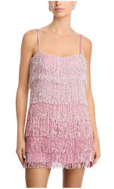 NWT Aqua X Salvatore Rizza Womens Tiered Ombre Fringe Lined Mini Dress Pink S Photo 0