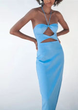 Zara Bright Blue Strapless Cutout Midi Dress Photo 0