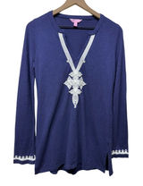 Lilly Pulitzer Thea Tunic Top Sz S Blue White Embroidered Long Sleeve Resort Photo 0