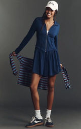 Daily Practice Taylor Corset Long Sleeve Zip Up Mini Dress in Navy Blue Photo 0