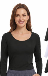 4 Pack Womens Long Sleeve Underscrub Base Layer Tops Scoop Neck Black White NEW Photo 0