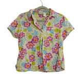 Fieldgear Womens Linen Blend Floral Button Up Shirt Short Sleeve Tropical Small‎ Photo 0