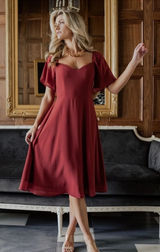 Baltic Born Colette Sweetheart Neck Midi Dress Women's S‎ Red Feminine Photo 0