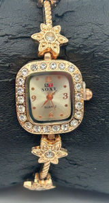Soxy Rose Gold Square Dial Crystals on Bezel Floral Accents Women Fashion Watch Photo 0