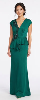 Aidan Mattox‎ Gown 8 Emerald Green Beaded Peplum V-Neck Maxi Slit Dress NWT Photo 0