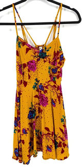 Free People Mini Dress Floral Boho XS Yellow Strappy Sun Dress Festival Summer Photo 0