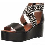 Lucky Brand GWINDOLIN Espadrille Wedge Sandal Black Leather Open Toe Platform 5 Photo 0