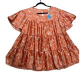 Vanilla Bay Womens 3X Rust Orange Floral Tiered Babydoll Top‎ VT28391PLUSGG Photo 0