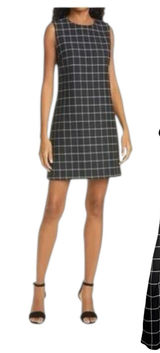 Alice + Olivia Ellis Windowpane Check Black Plaid Sheath Mini Dress Size 4 Photo 0