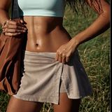 NWT FP Movement Hot Shot Mini Skort Beige Skirt Shorts Driftwood Micro S Photo 0