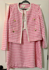 Lilly Pulitzer 2-Piece Tweed Gingham Suit Set Dress & Jacket Pink White 16 Photo 0