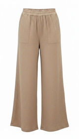 Aerie Brown Gauze Wide Leg Pants Elastic Waist Patch Pocket Boho Beachcore Photo 0