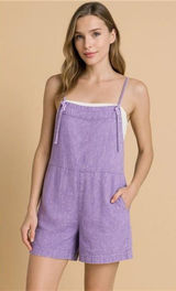 Zenana Washed Linen Knot Strap Rompers‎ Photo 0