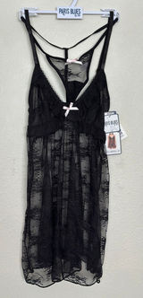 NWT MBlack Lack Babydoll Nightgown Tank Top Chemise w Pink Bow + Matching Thong Photo 0