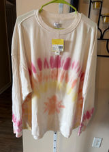 Cabana by Crown & Ivy Women Large Tie Dye Sweeper Sweatshirt Pink Yellow White Photo 0