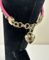 Y2K‎ Vtg Juicy Couture Puff Heart Gold Tone w/Fuchsia Leather Band Bracelet 7" Photo 0