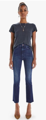 Mother The Hustler Ankle Fray Jeans High Rise‎ Flare Freebird Dark Blue Wash 26 Photo 0