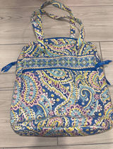 Vera Bradley Quilted Cotton Tote Bag Blue Purple Paisley Zip Shoulder Bag Photo 0