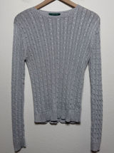 Lauren Ralph Lauren Women SILK Cable Knit Sweater‎ Medium Silver Metallic Preppy Photo 0