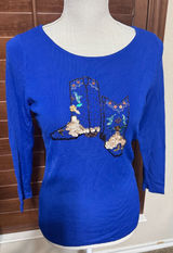 VTG Sweaterworks Top Beaded Sequined‎ Royal Blue Knit Cowboy boots Cowgirl sz S Photo 0