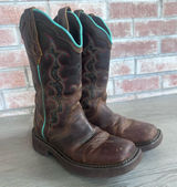 Justin Gypsy Raya Cowboy Boots Western Women’s 7 Country Brown Teal Cowgirl Photo 0