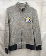 OTS women's gray Pittsburgh Steelers NFL embroidered knit mock‎ neck jacket zip Photo 0