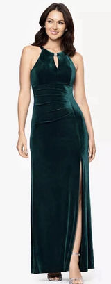 Betsy & Adam Hunter green velvet halter-neck evening gown Dress Size 8 Photo 0