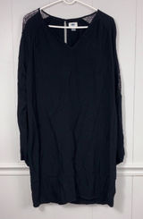 Old Navy Black Lace Crochet Sleeve Detail V-Neck Shift Mini Dress Large Preppy Photo 0
