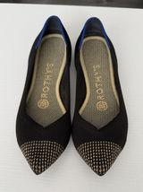 Rothy's The Point Black/Gold Embroidered Cap Toe Flats Women's Size 6 Retired Photo 0
