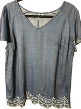 Elle Blue V-Neck Tunic with White Scalloped Embroidery Photo 0