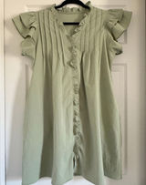 Sage Green Ruffle Sleeve Pintuck Mini Dress Pockets Boho‎ Cottagecore Size L Photo 0