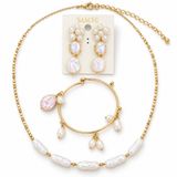 Saachi Gold Tone Irregular Pearl Necklace Bracelet Drop Earrings Set Photo 0