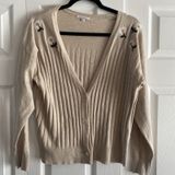 Vila Milano Womens Large‎ Tan Ribbed Knit Cardigan Daisy Embroidery Clean Girl Photo 0